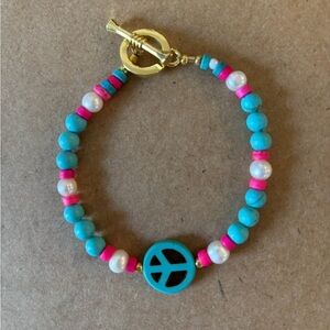 Turquoise and Pink Beaded Bracelet